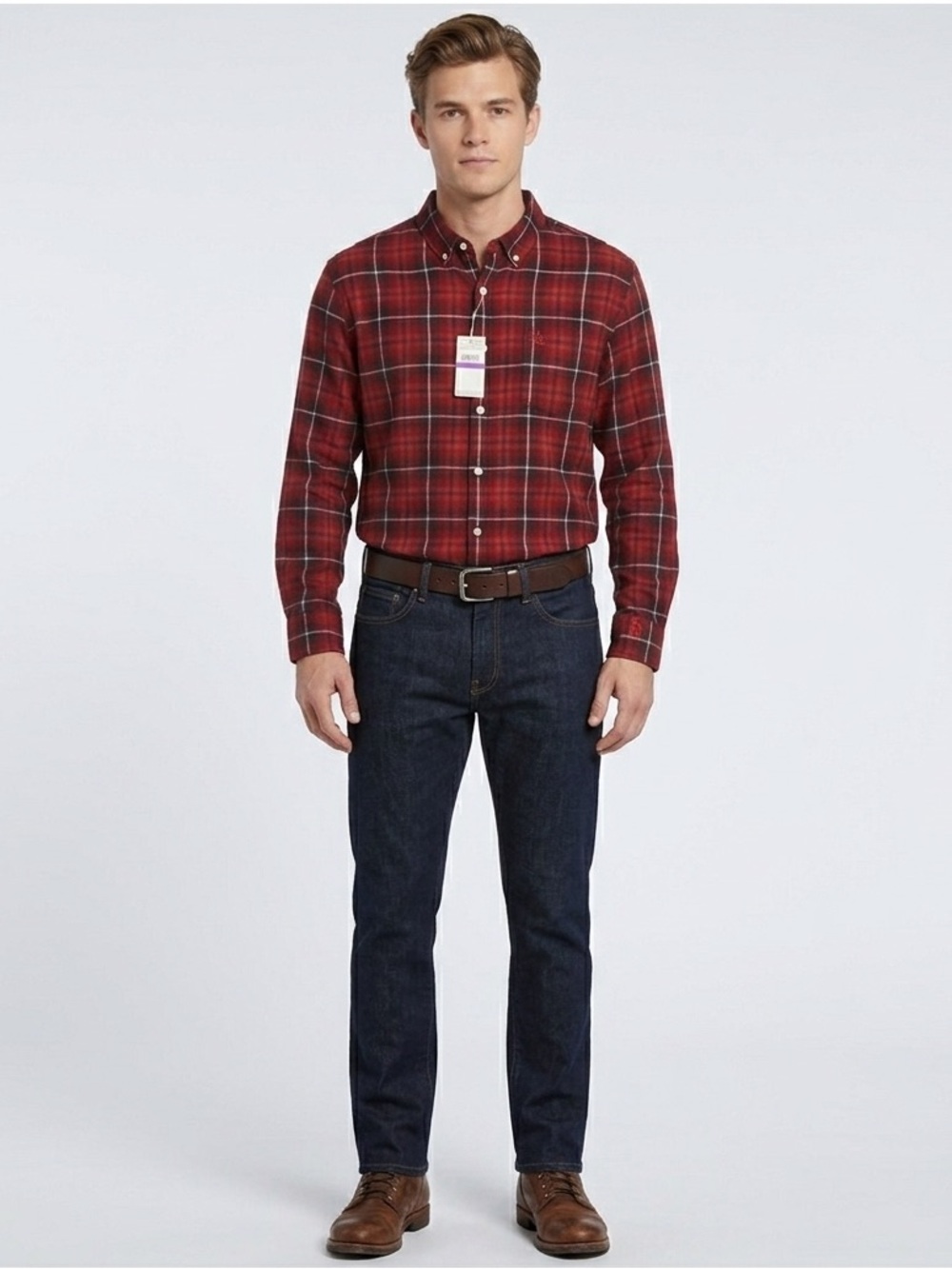 Original Penguin Mens Shirt Red Size 2XL Plaid But - Picture 2 of 7